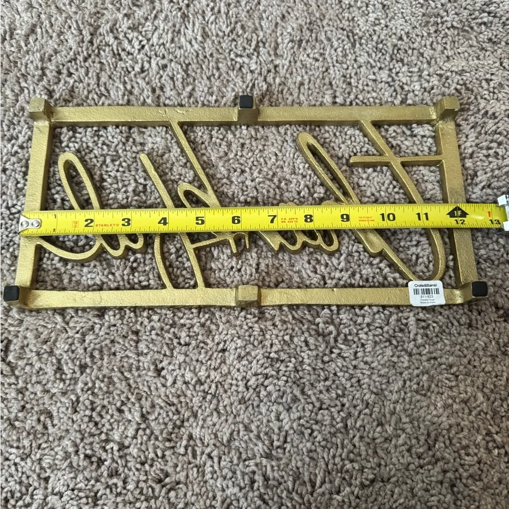 NWT Crate&Barrel Gold Script Trivet